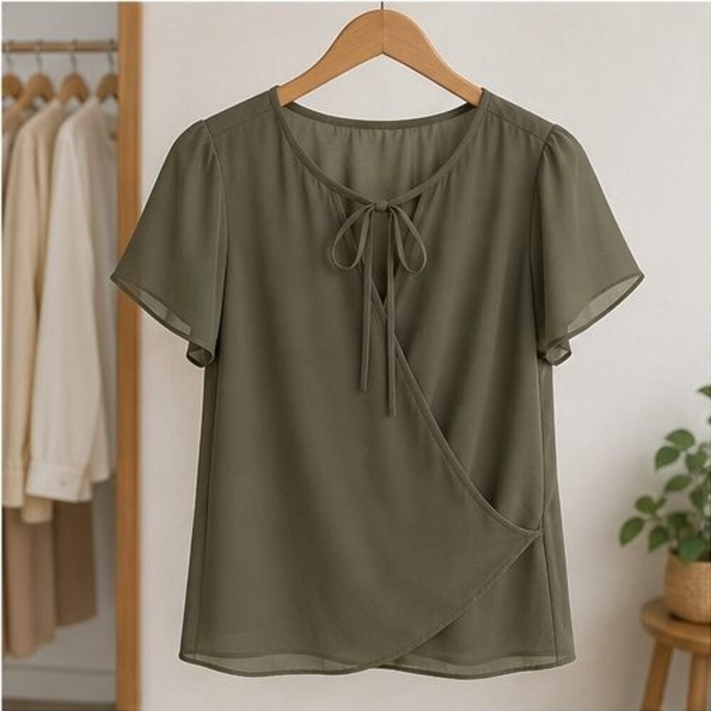 Olive Tie Neck Blouse